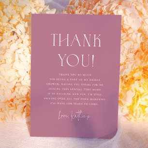 Bold Floral Calligraphy Purple Bridal Shower Thank You Card