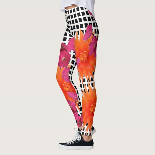 Bold Floral Check Handmade Yoga Pants Leggings (Left)