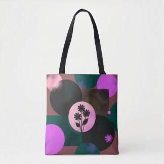 Bold Floral Circle Tote Bag – Modern Abstract Flow