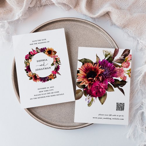 Bold Floral  Colorful and Elegant with QR Code Save The Date