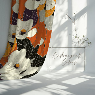 Bold Floral Cream Orange Poppies Sheer Curtains