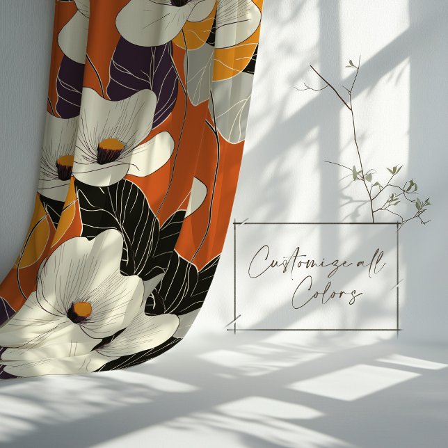 Bold Floral Cream Orange Poppies Sheer Curtains (Creator Uploaded)