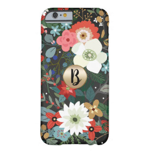 Bold Floral Dark Chic Modern Vintage Monogram Chic Barely There iPhone 6 Case