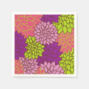 Bold Floral Design in Lime Green, Pink, Purple Paper Napkins