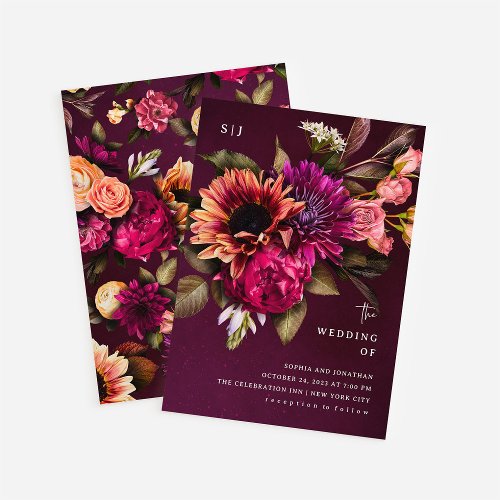 Bold Floral  Dramatic and Elegant Wedding Invitation