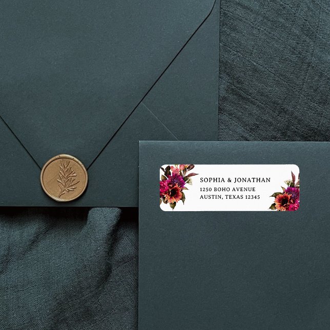 Bold Floral | Dramatic and Elegant Wedding Label (Bold and modern floral return address labels)