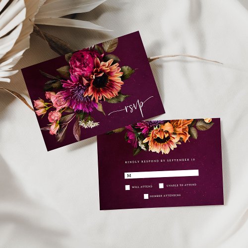 Bold Floral  Dramatic and Elegant Wedding RSVP Card