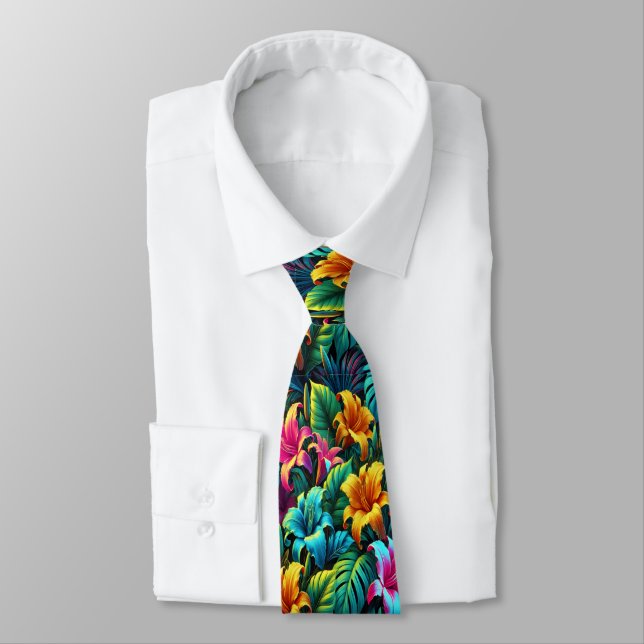 Bold Floral Explosion in Electric Colors Neck Tie (Tied)