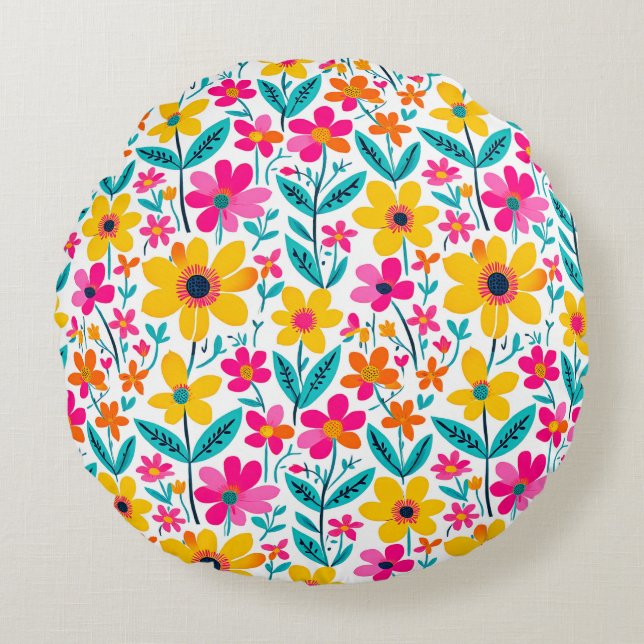 Bold Floral Expressive  Round Pillow (Front)