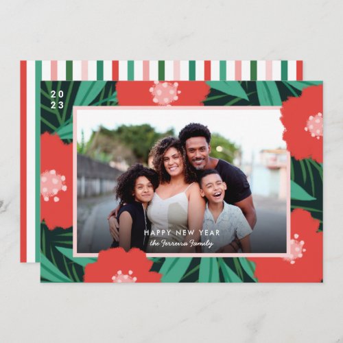 Bold Floral Frame New Year Photo  Holiday Card