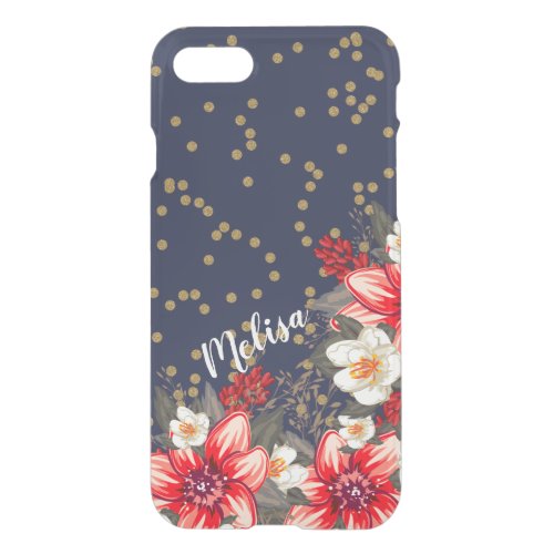 Bold Floral Gold Confetti on Navy Personalized iPhone SE87 Case