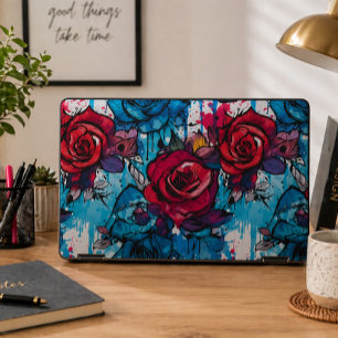 Bold Floral Graffiti Red Blue Artistic Modern HP Laptop Skin