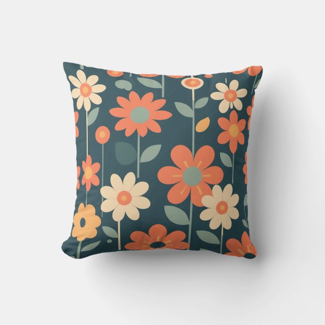 Bold Floral Illustration Design Throw Pillow (Front)