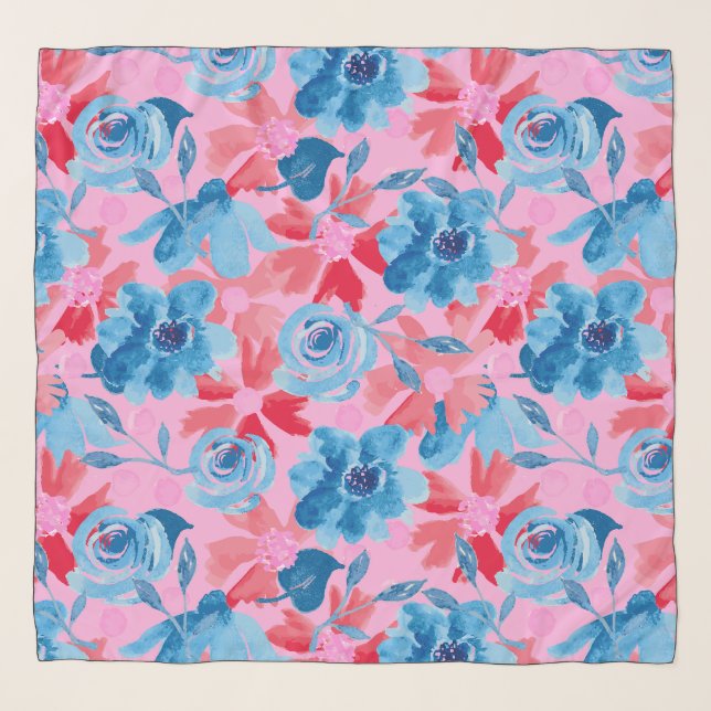 Bold Floral in Red Pink and Blue Scarf (Front)