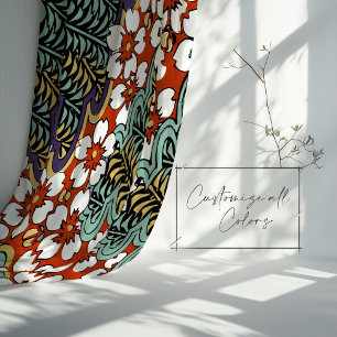 Bold Floral Leaf Japanese Art Vibrant Colors Sheer Curtains