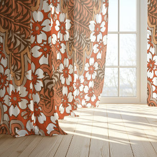 Bold Floral Leaf Japanese Burnt Orange Sheer Curtains
