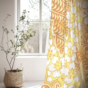 Bold Floral Leaf Yellow White Vibrant Design Sheer Curtains