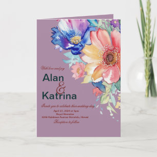 Bold Floral Magenta Wedding Folded Invitation