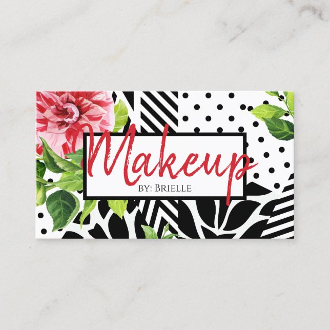 Bold Floral Makeup Artist | Modern Beauty Design Business Card (Front)