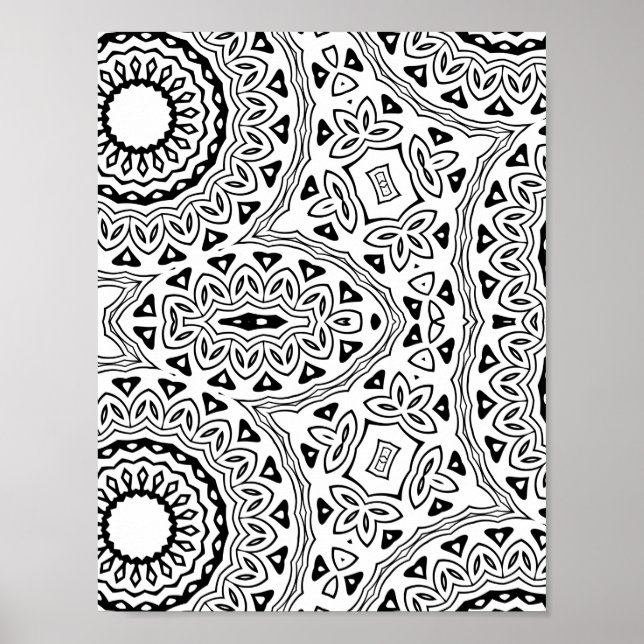 Bold Floral Mandala Pattern Coloring Page Design Poster (Front)