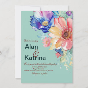Bold Floral Mint Green Wedding  Invitation