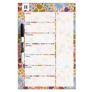 Bold Floral Monogram Weekly Calendar Dry Erase Board