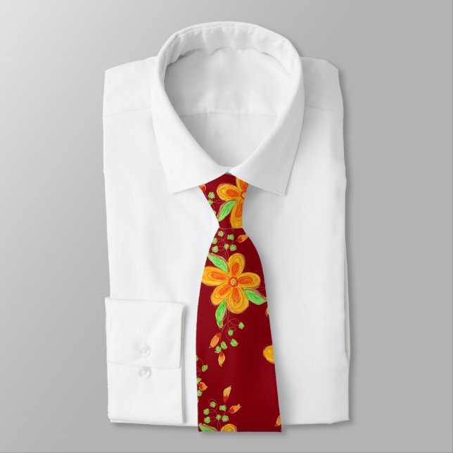 Bold Floral On Burgundy Tie (Tied)