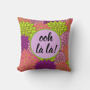 Bold Floral Ooh la la!/ Monogram Pink Green Purpl Throw Pillow