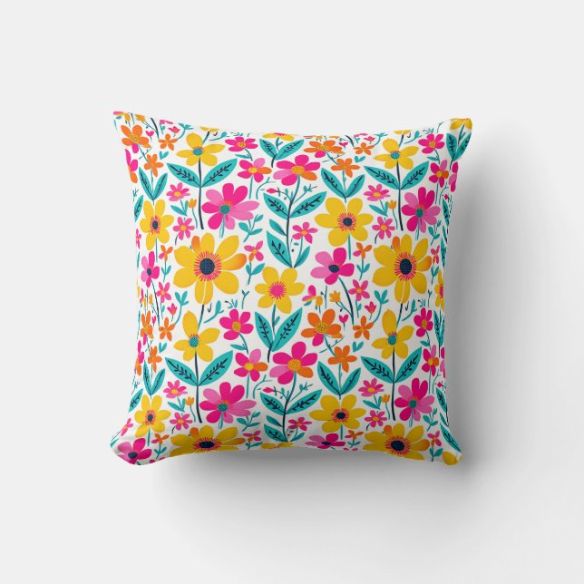 Bold Floral Painterly Throw Pillow (Front)