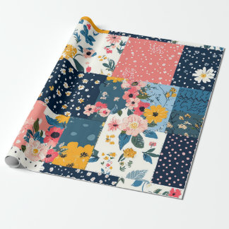 Bold Floral Patchwork Pattern Wrapping Paper
