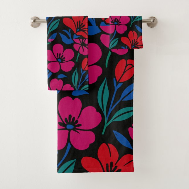 Bold Floral Pattern Bath Towel Set (Insitu)