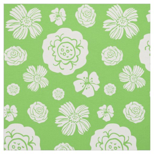 Bold Floral Pattern Lime Green White Fabric