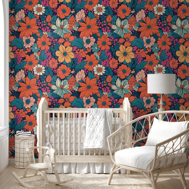 Bold Floral Pattern Modern Flower Peel and Stick Wallpaper (Kids)