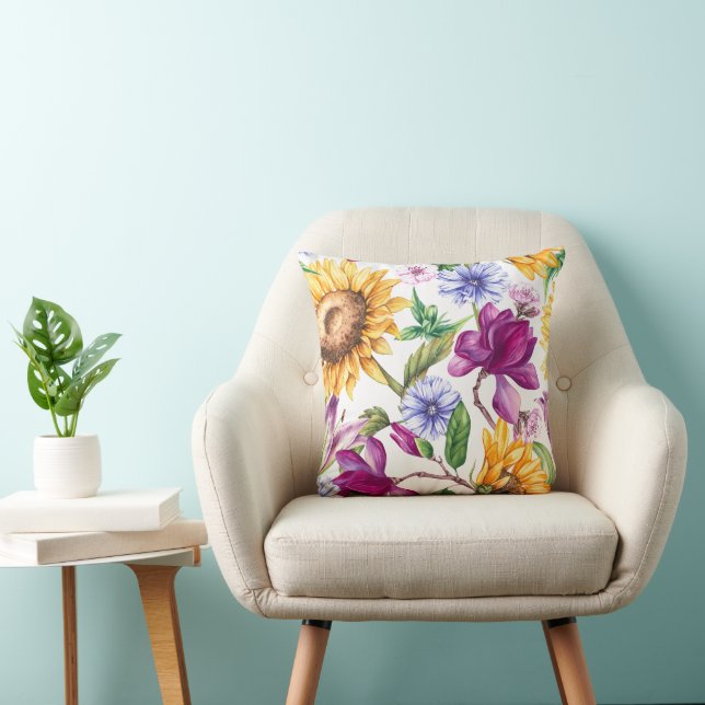 Bold floral pattern throw pillow (Chair)