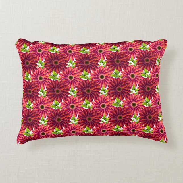 Bold Floral Pattern with Butterflies | Vibrant Red Accent Pillow (Front)