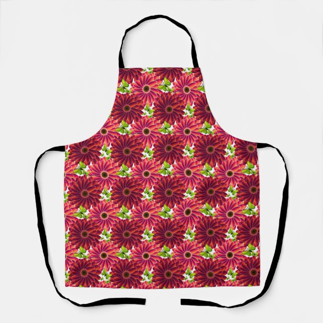 Bold Floral Pattern with Butterflies | Vibrant Red Apron (Front)