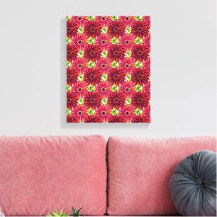 Bold Floral Pattern with Butterflies Vibrant Red Canvas Print