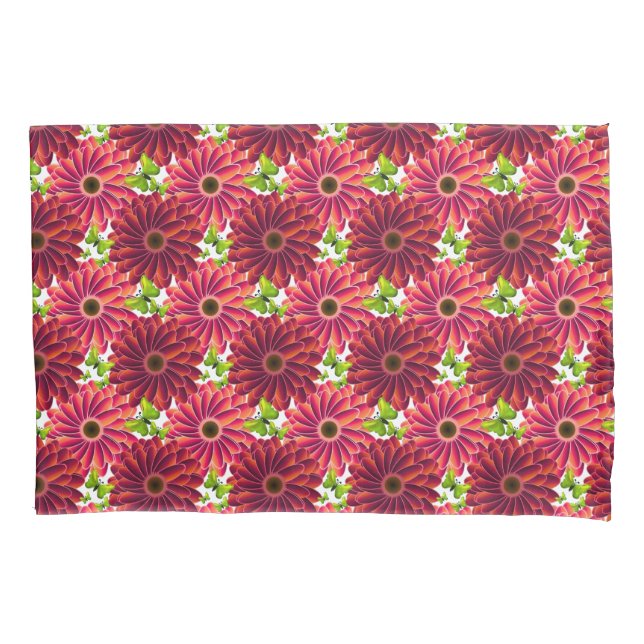 Bold Floral Pattern with Butterflies | Vibrant Red Pillow Case (Front)