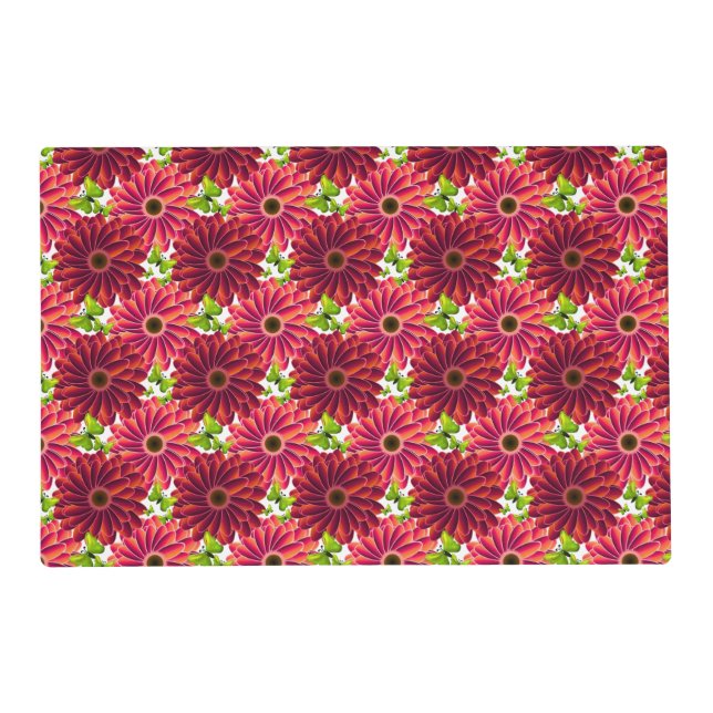 Bold Floral Pattern with Butterflies | Vibrant Red Placemat (Front)