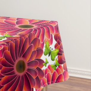 Bold Floral Pattern with Butterflies   Vibrant Red Tablecloth