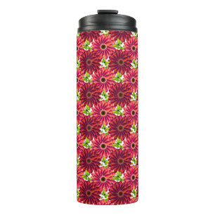 Bold Floral Pattern with Butterflies Vibrant Red Thermal Tumbler