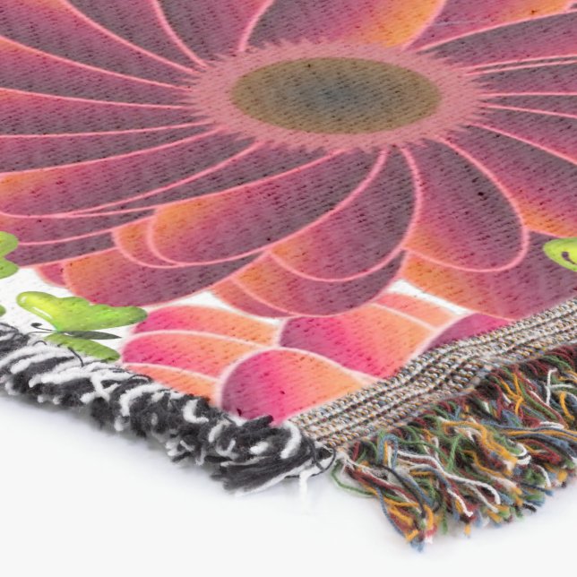 Bold Floral Pattern with Butterflies | Vibrant Red Throw Blanket (Corner)