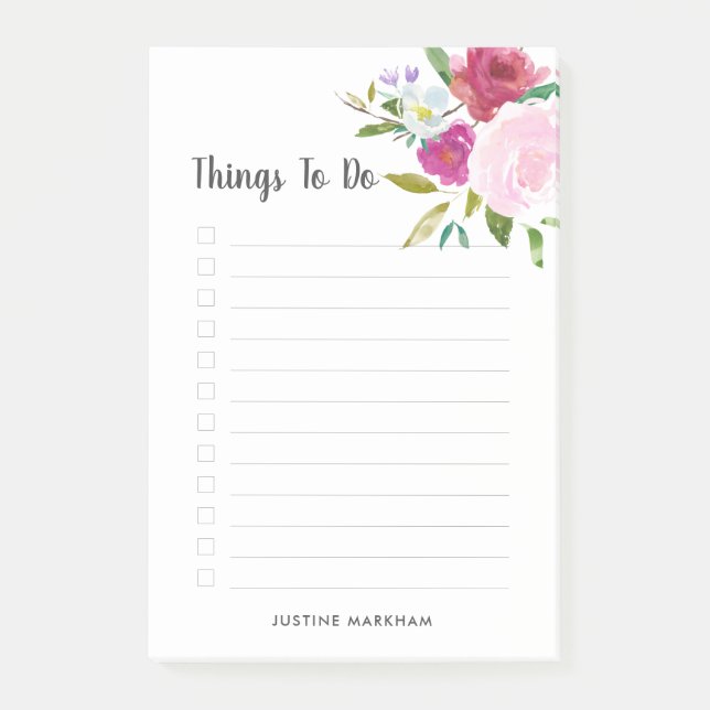 Bold Floral Personalized To Do List Post-it Notes (Front)
