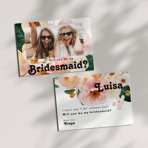 Bold Floral  Photo Bridesmaid Proposal Card