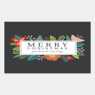 Bold Floral & Pine Personalized Holiday Rectangular Sticker