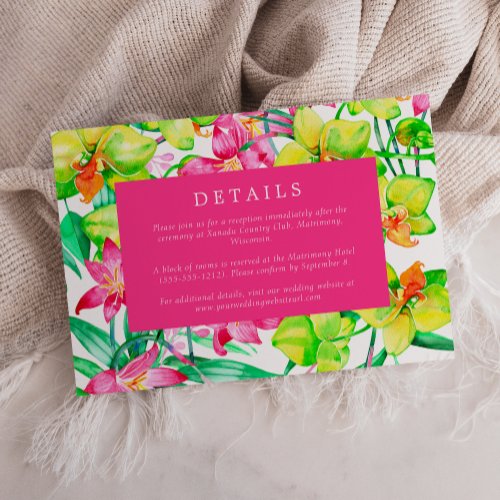 Bold Floral Pink Watercolor Wedding Details Enclosure Card