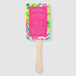 Bold Floral Pink Watercolor Wedding Program Hand Fan