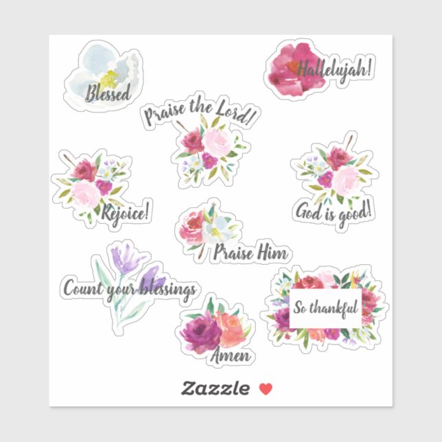 Bold Floral Praise Christian Journaling Stickers (Sheet)