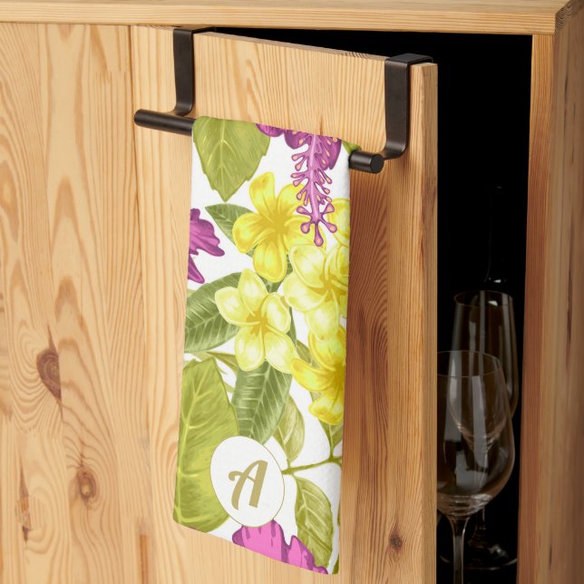 Bold Floral Print with Retro Monogram Kitchen Towel (Thirds Fold)
