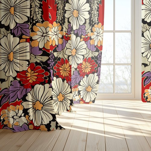 Bold Floral Red Cream Purple Blossoms Sheer Curtains